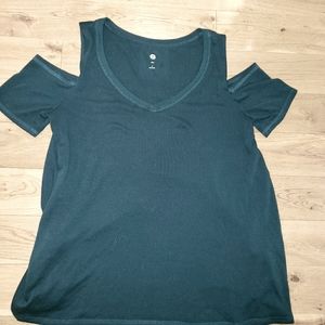 SO blue green cold shoulder shirt